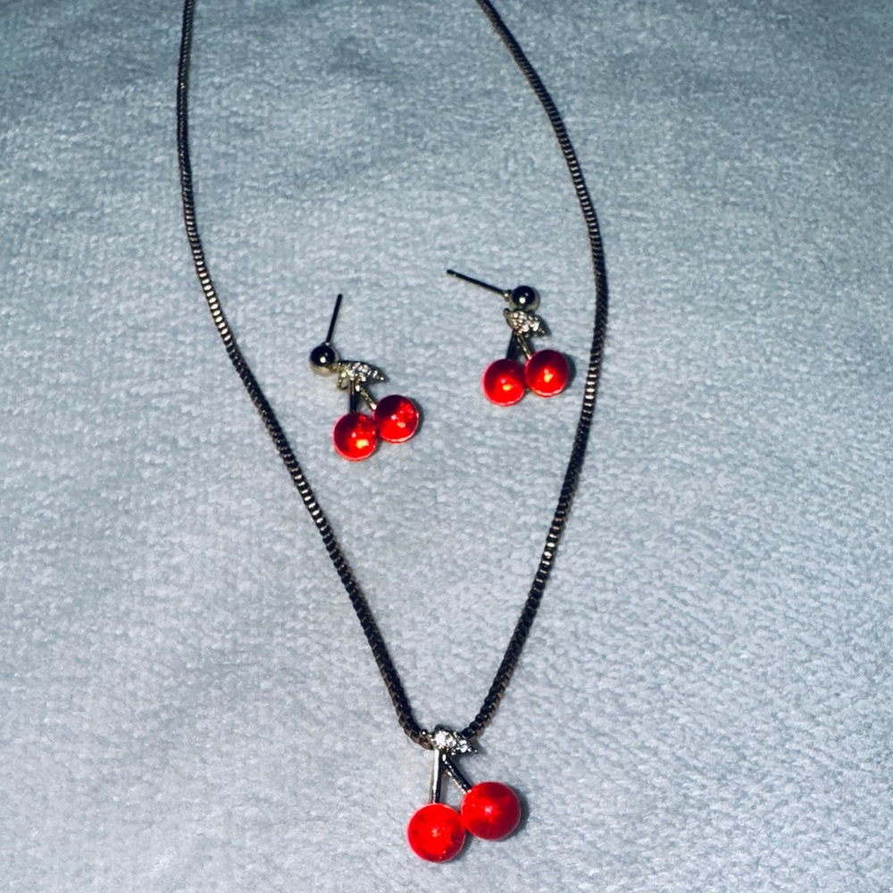 Kohl's Red Cherry Necklace and Earring Set